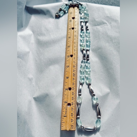 Aquamarine Gemstone Beaded Sterling silver Necklace 30” - Picture 6 of 7